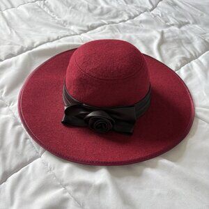 Vintage 90s Y2K Nicole Marciano Wide Brimmed Felt‎ Womens Hat Red Black Bow Rose